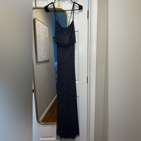 ADRIANNA PAPELL BEADED CHIFFON BLOUSON GOWN - GUNMETAL - Size 0 - Picture 5 of 10